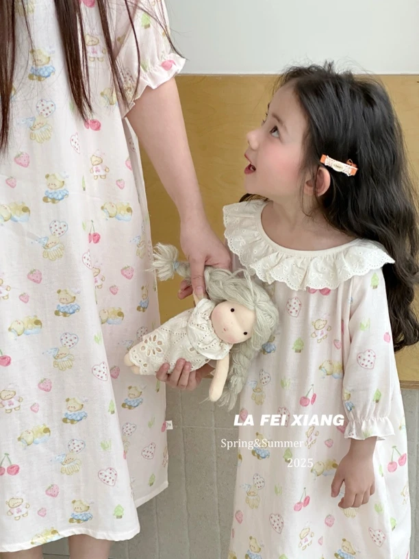 泡菜单睡裙！有儿童和成人版可嗍源亲子家居服睡裙（YWSY12#）爱唯依