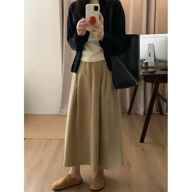 2025秋季新款薄款显瘦宽松上衣针织开衫外套百搭卡其色半身裙女