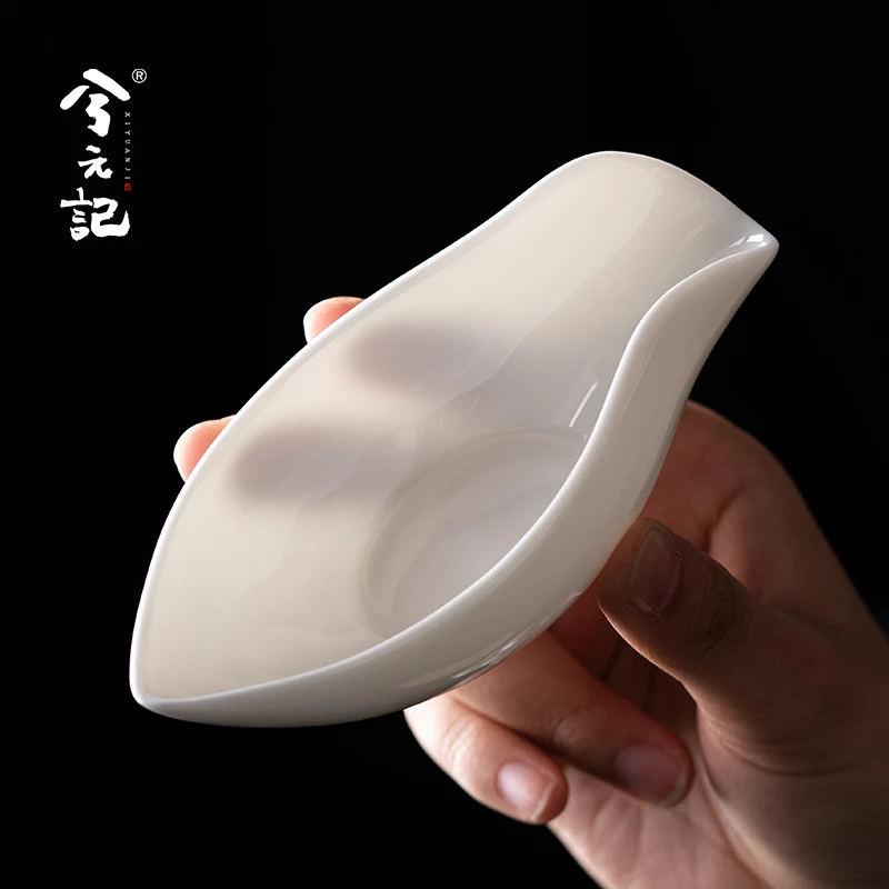 兮元记羊脂玉瓷茶则茶拨家用高档茶荷茶勺取茶器茶道零配件