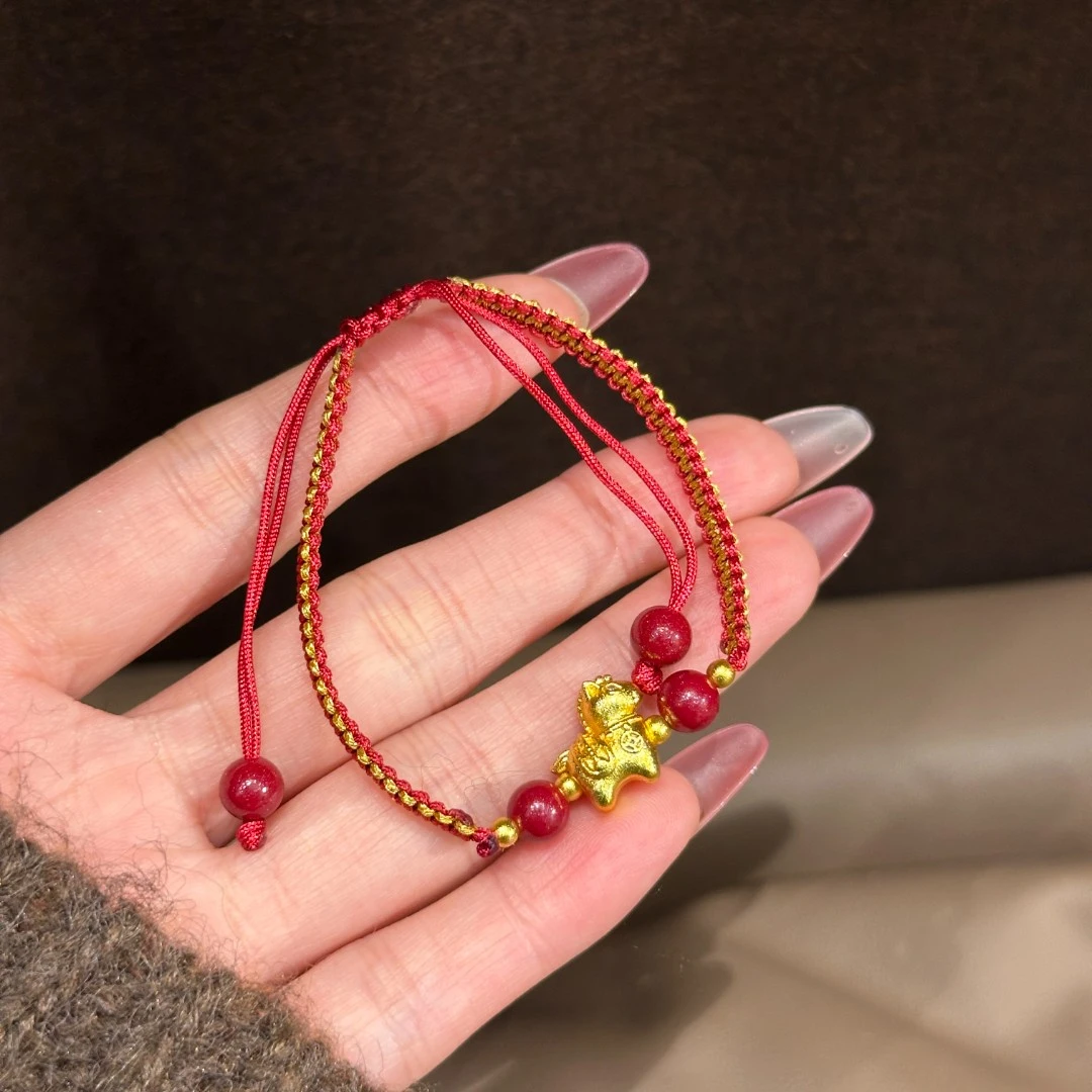 含辰砂工艺品含辰砂CC11768 朱砂 抽拉调节手链24CM