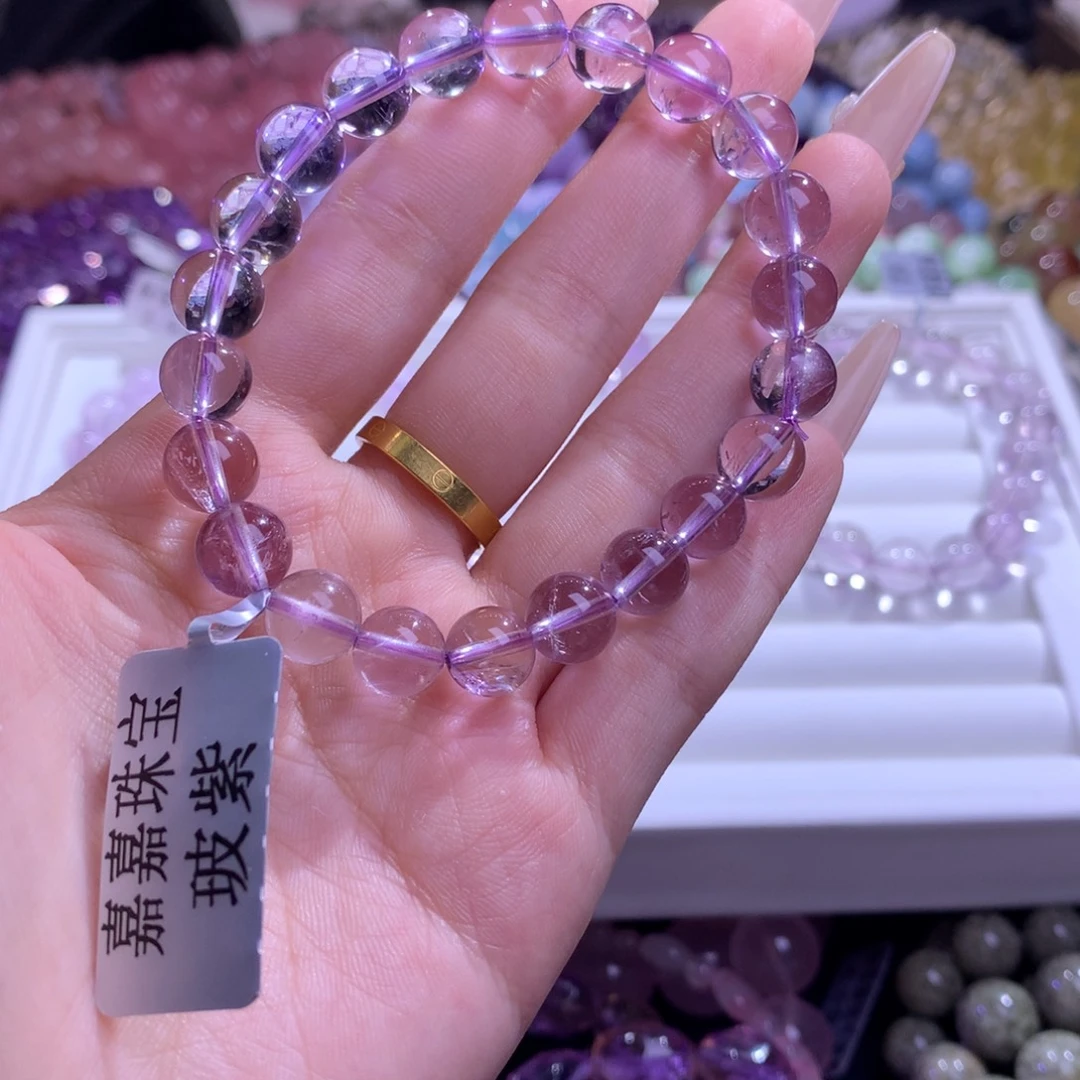 银S925镶嵌手串水晶玻利维亚紫水晶8m+