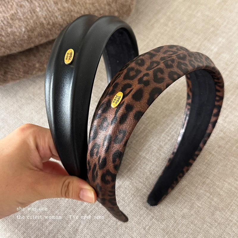 洋气豹纹金标字母发箍女2025新款高颅顶压发头箍百搭洗脸发卡发饰