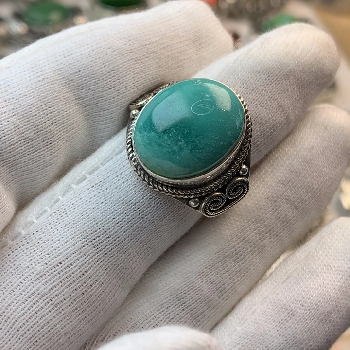 绿松石戒指足银镶嵌