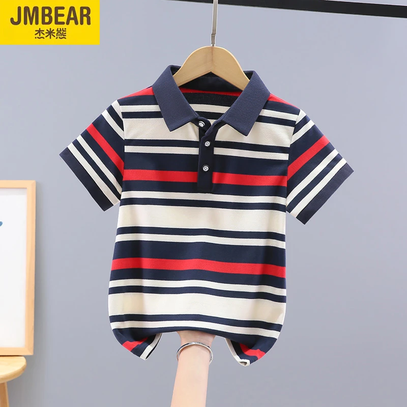 JMBEAR/杰米熊男童polo衫短袖儿童夏装条纹t恤2025年韩版宽松半袖