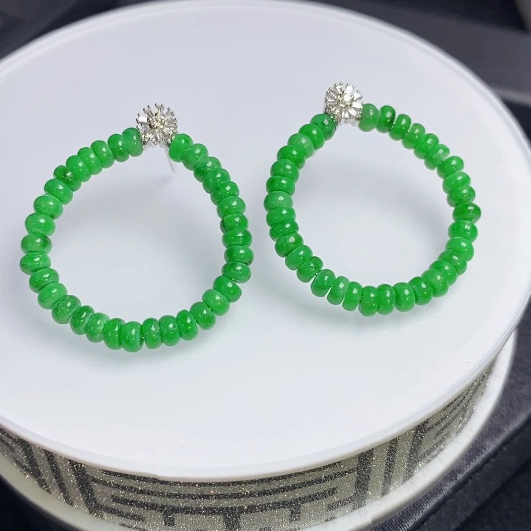 翡翠18K金镶嵌耳饰算盘珠耳钉