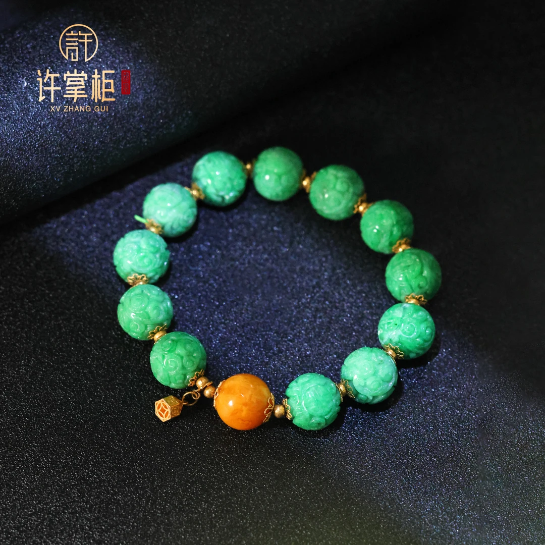 许掌柜｜瑞珠翠影 18K金翡翠圆珠手串珠串DIY配饰天然缅甸翡翠A货