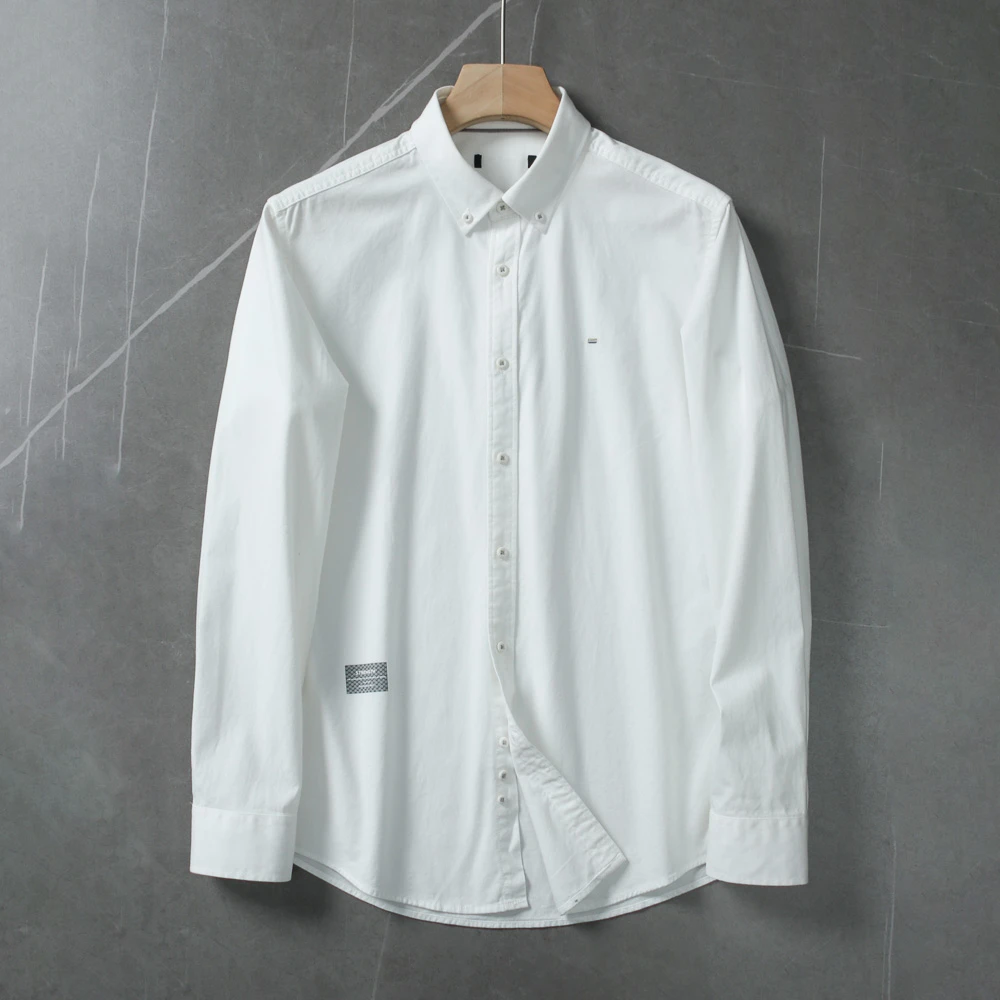 舒适简约牛津纺料休闲男士扣领尖领长袖衬衫修身打底上衣Y5T0003