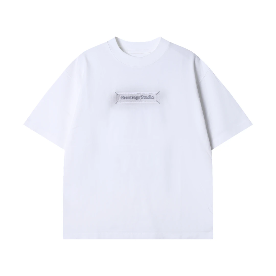 夏季高级感新款潮牌刺绣印花字母圆领短袖T恤阔版百搭潮流上衣