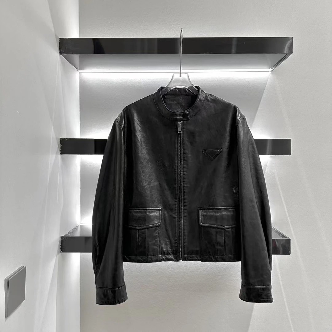 8936【艾米精品】春秋季港风机车皮风衣女时尚系带西装皮外套常规款