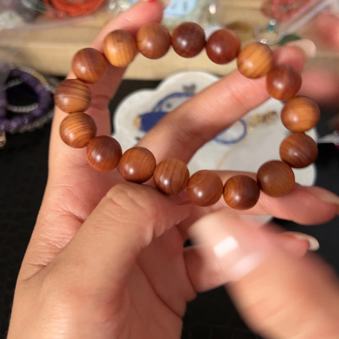烟晶手链银S925镶嵌崖柏手串