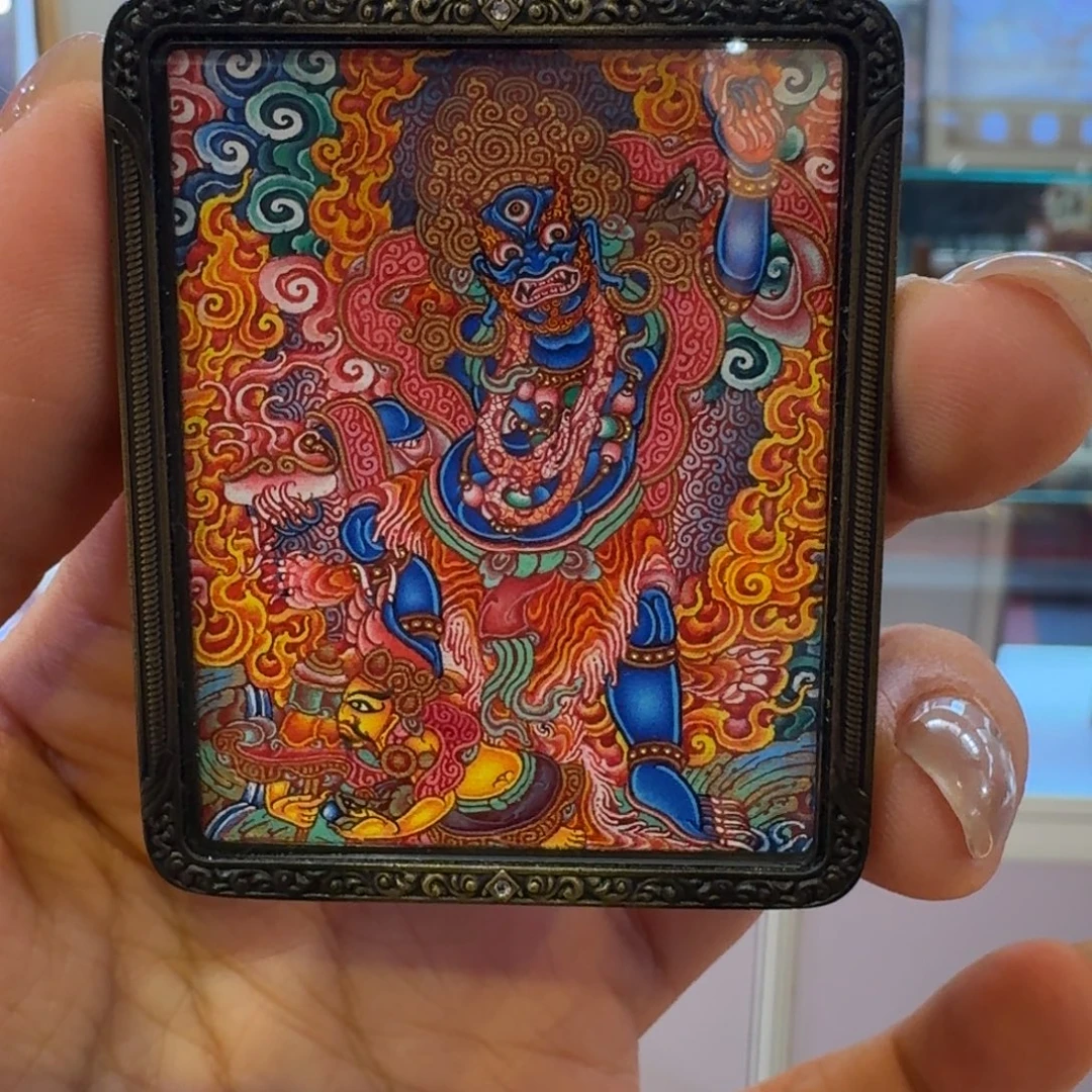 雨***股吊坠热贡纯手绘唐卡黑财