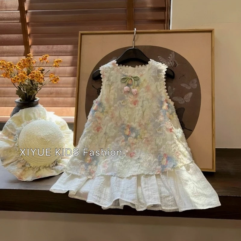 女童夏季裙子2025夏装新款洋气连衣裙儿童宝宝甜美碎花无袖公主裙