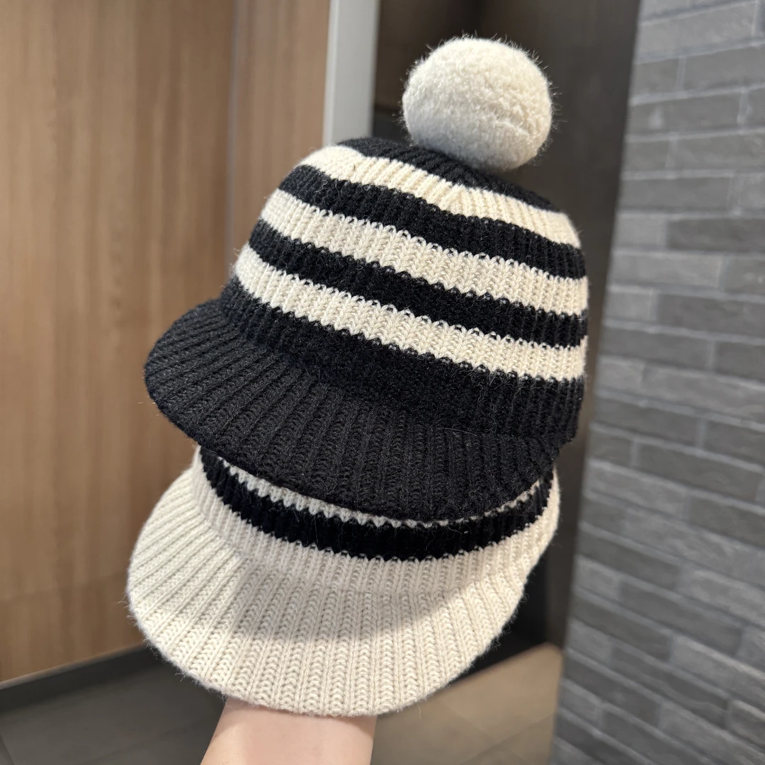 【韩系潮搭】经典条纹针织鸭舌帽宝宝洋气秋冬男女童防晒遮阳马术帽