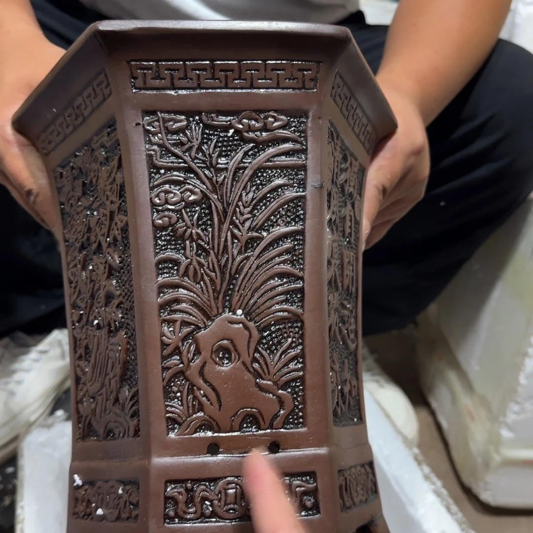 紫砂花盆口径24 21高度哦26