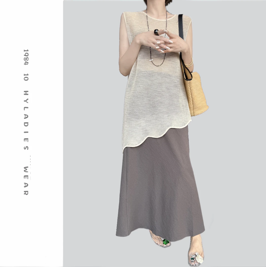 HYLADIESWEAR  『麻料半身裙』松紧腰半身裙夏季百搭垂感A字半身裙