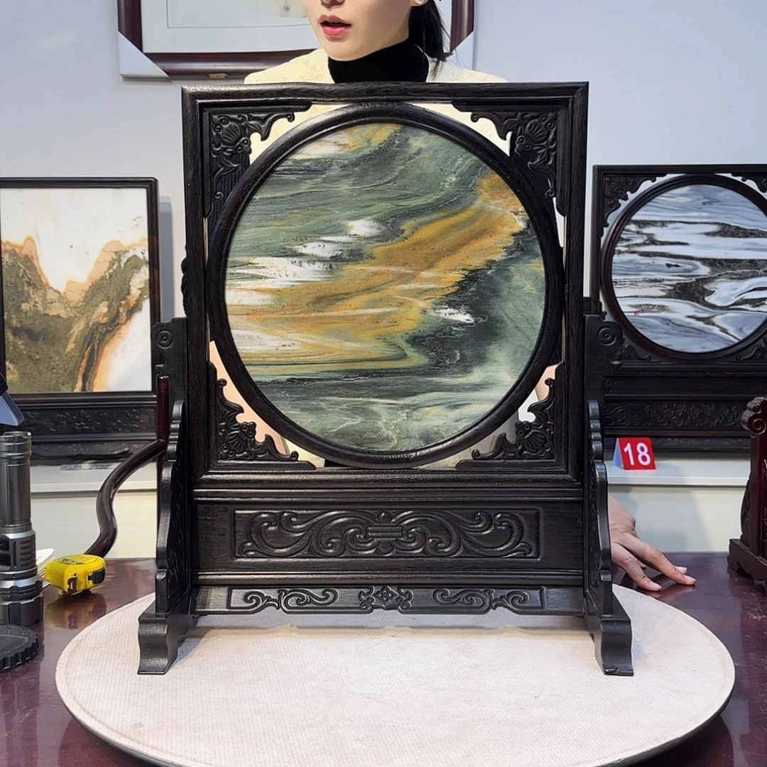 石材天然大理石画屏风摆件