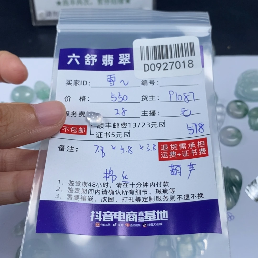 雪***雪翡翠未镶嵌挂件D0927018
