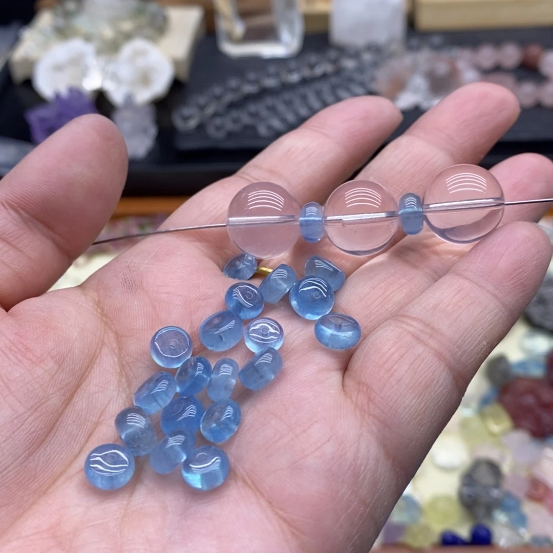 海蓝宝石裸石未镶嵌算盘珠2颗卡7