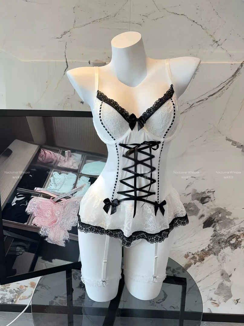 暗夜蜜语【甜心缎带】性感蕾丝吊带睡衣甜美可爱纯欲家居服睡衣套装