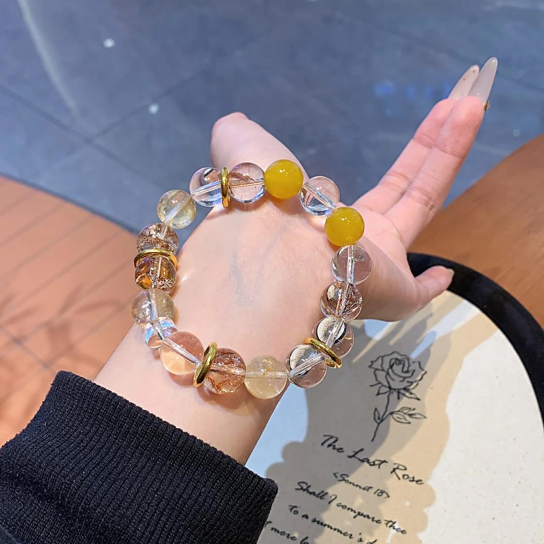 【金箔纳米】天然黄水晶设计款吸金招米精致手链手串