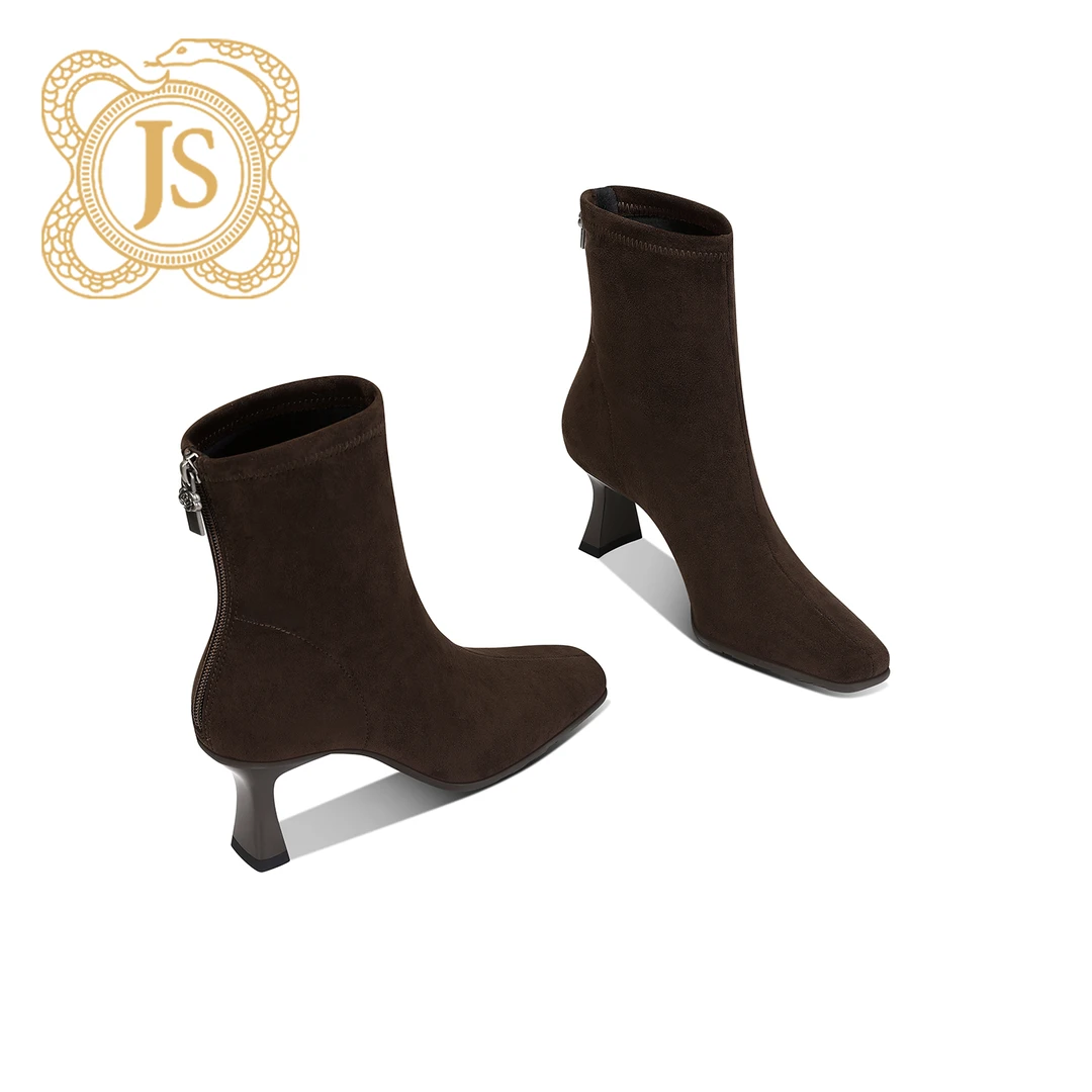 已开价，9063X8524秋冬气质简约高跟尖头时尚欧美方头细跟弹力靴