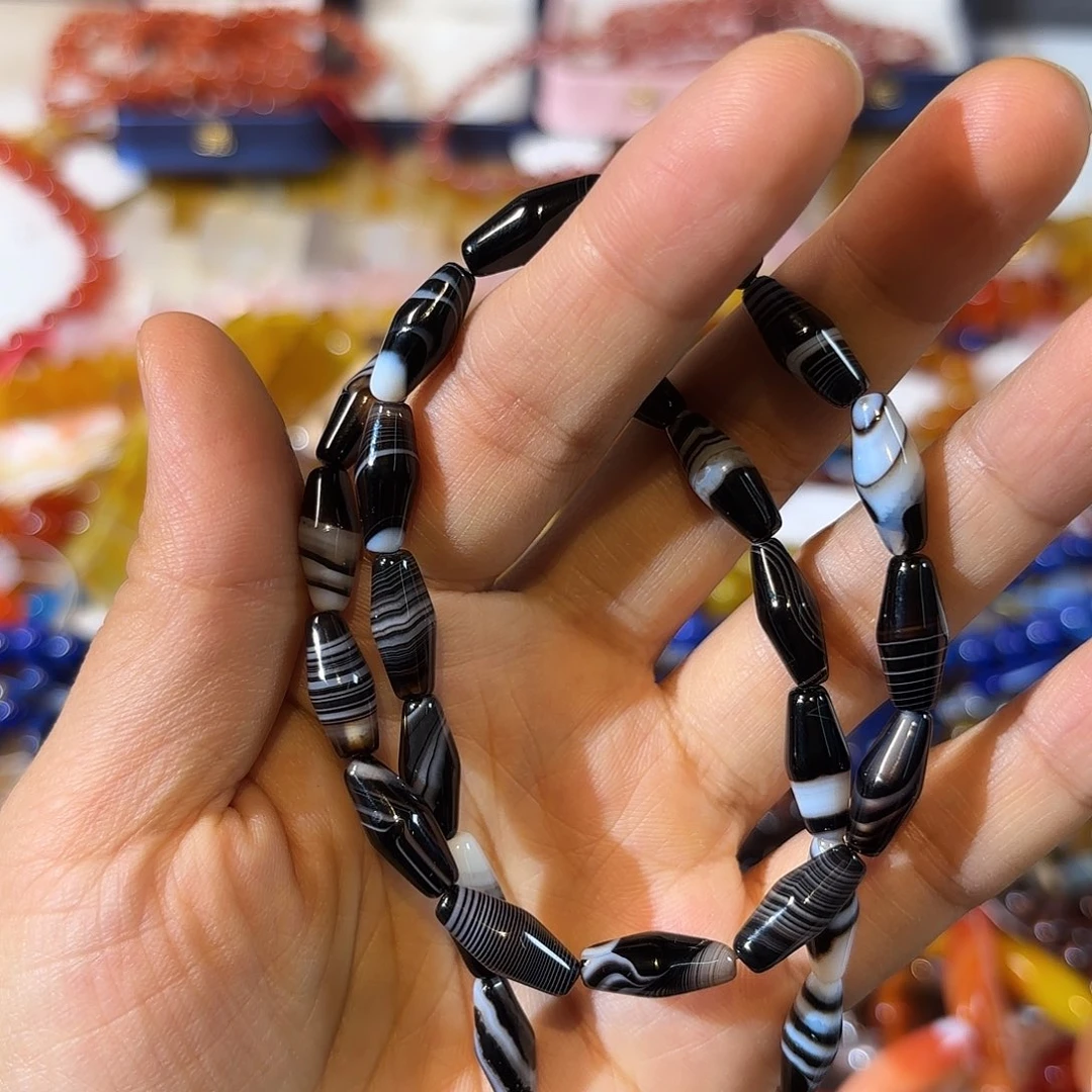 玛瑙/玉髓合金珠宝半成品黑玛瑙蚕丝6-14