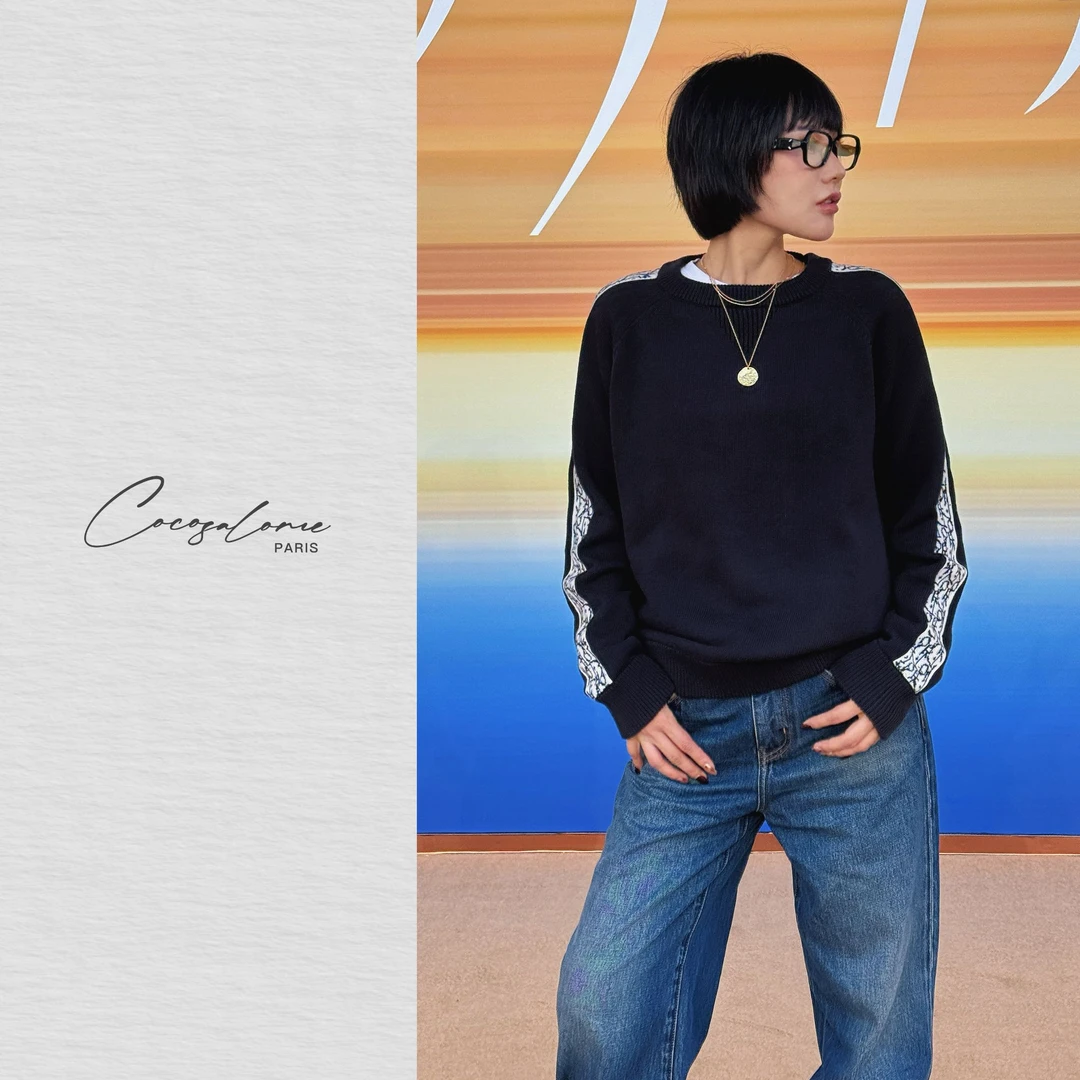 韩彬彬"彬彬私服"复古织带饰边简约罗纹天然亲肤纯棉毛衣2844-4