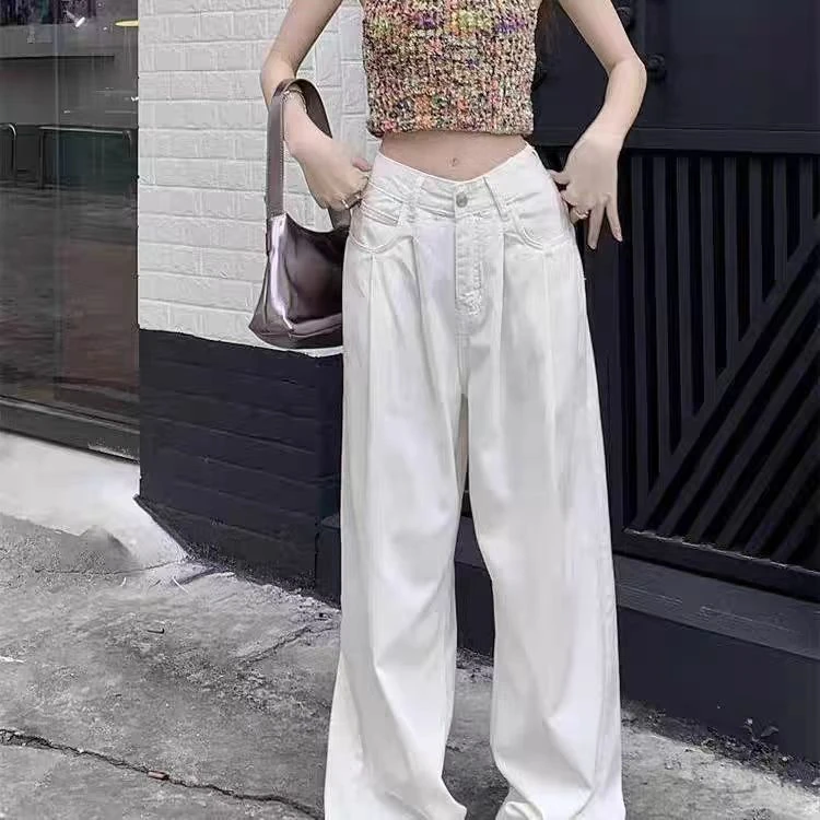 2025年夏季爆款时尚纯色牛仔裤阔腿休闲风纯白百搭显瘦薄款宽松女