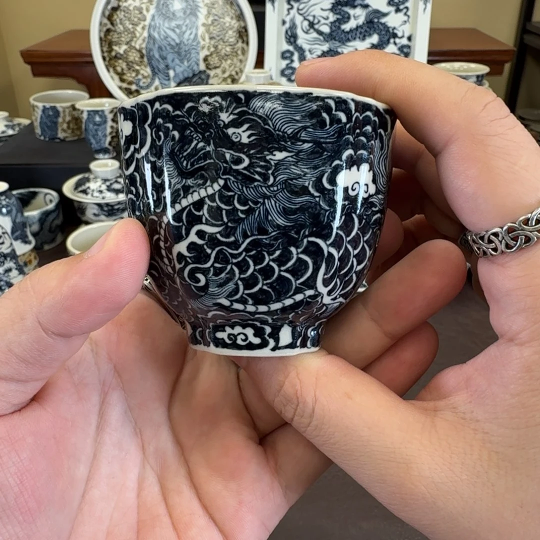 星***河杯子云墨麒麟葵口手雷杯