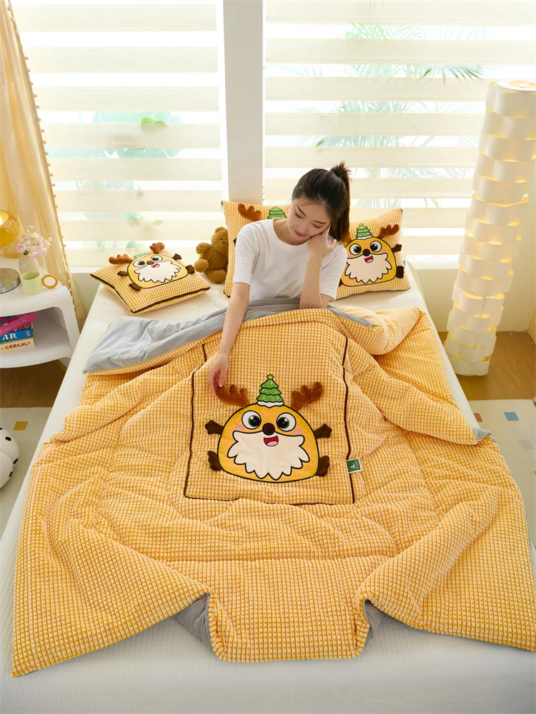 多功能二合一折叠靠垫被车载专用可爱靠垫幼儿园薄款加厚单人机洗