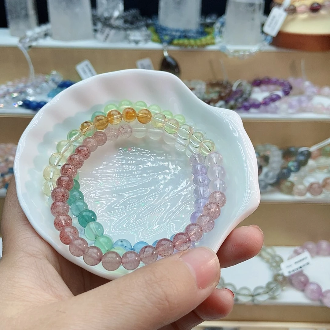 水晶手串未镶嵌小*子彩虹多圈