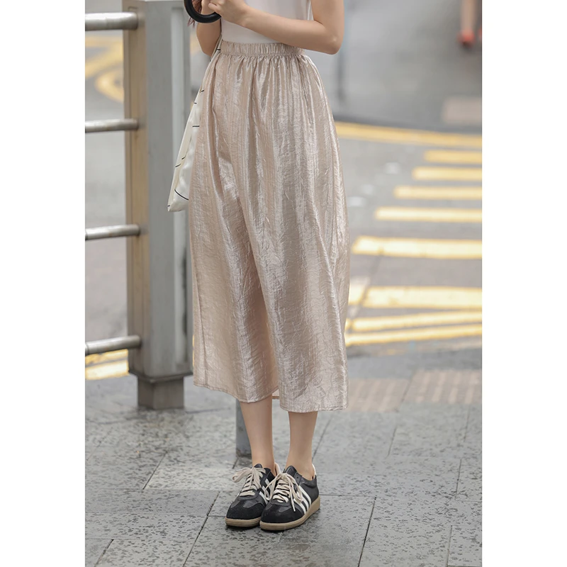 【1.20清清】觅定光泽感半身裙超好看高腰显瘦中长裙Q4483