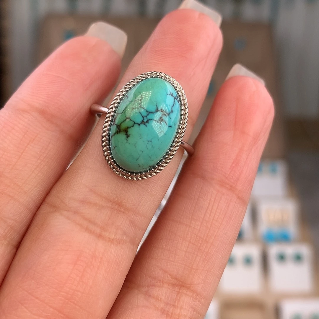 绿松石银S925镶嵌戒指