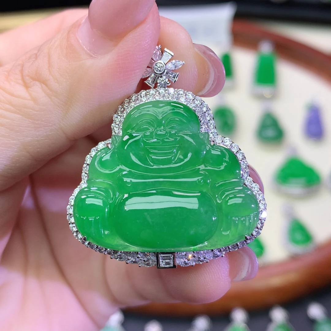 翡翠18K金镶嵌吊坠(不含链)
