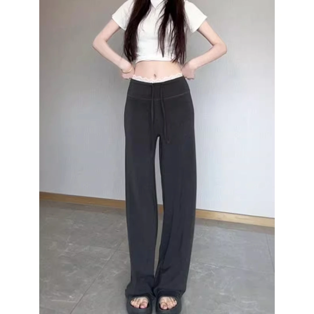 高级感黑色西装阔腿裤女春秋款裤子梨型身材高腰休闲垂感直筒长裤