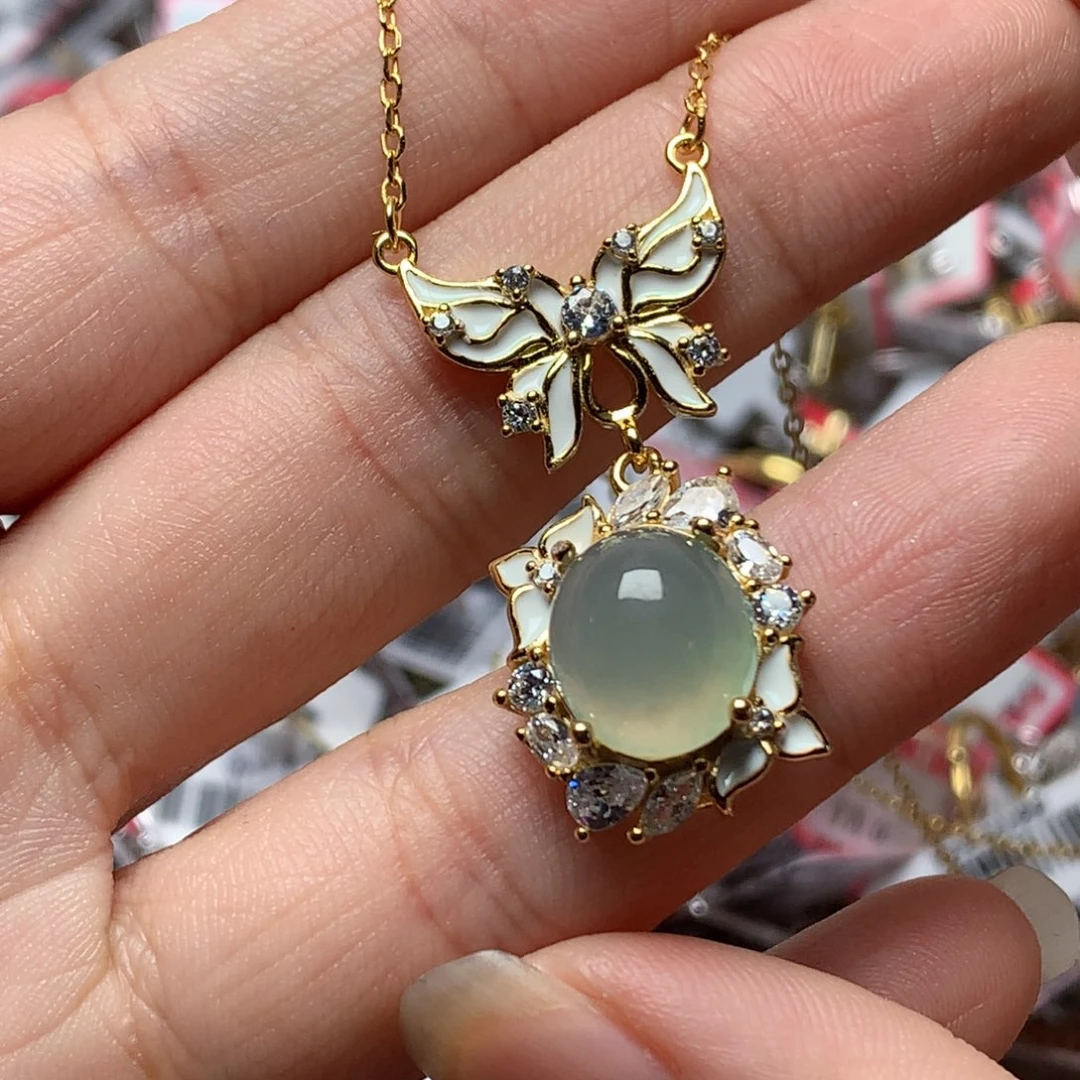 翡翠戒指银S925镶嵌天然翡翠吊坠