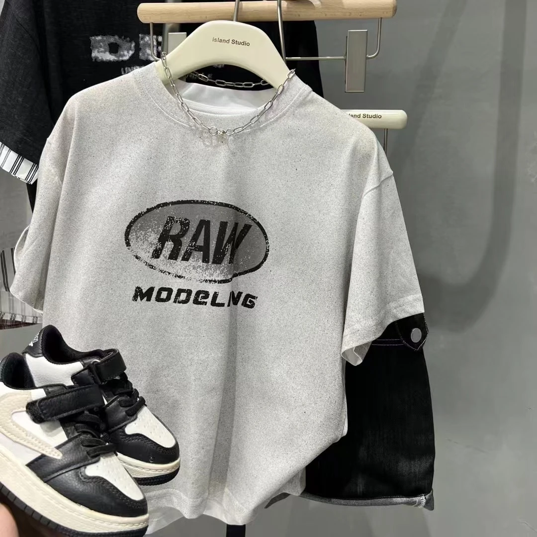 儿童夏装男童短袖t恤夏季薄款2025新款宽松上衣男孩帅气体恤-618