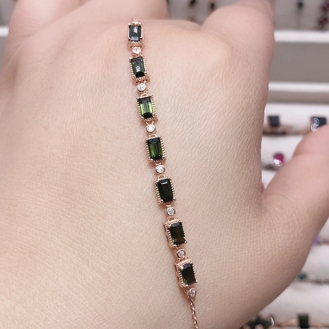 手链银S925镶嵌碧玺手链