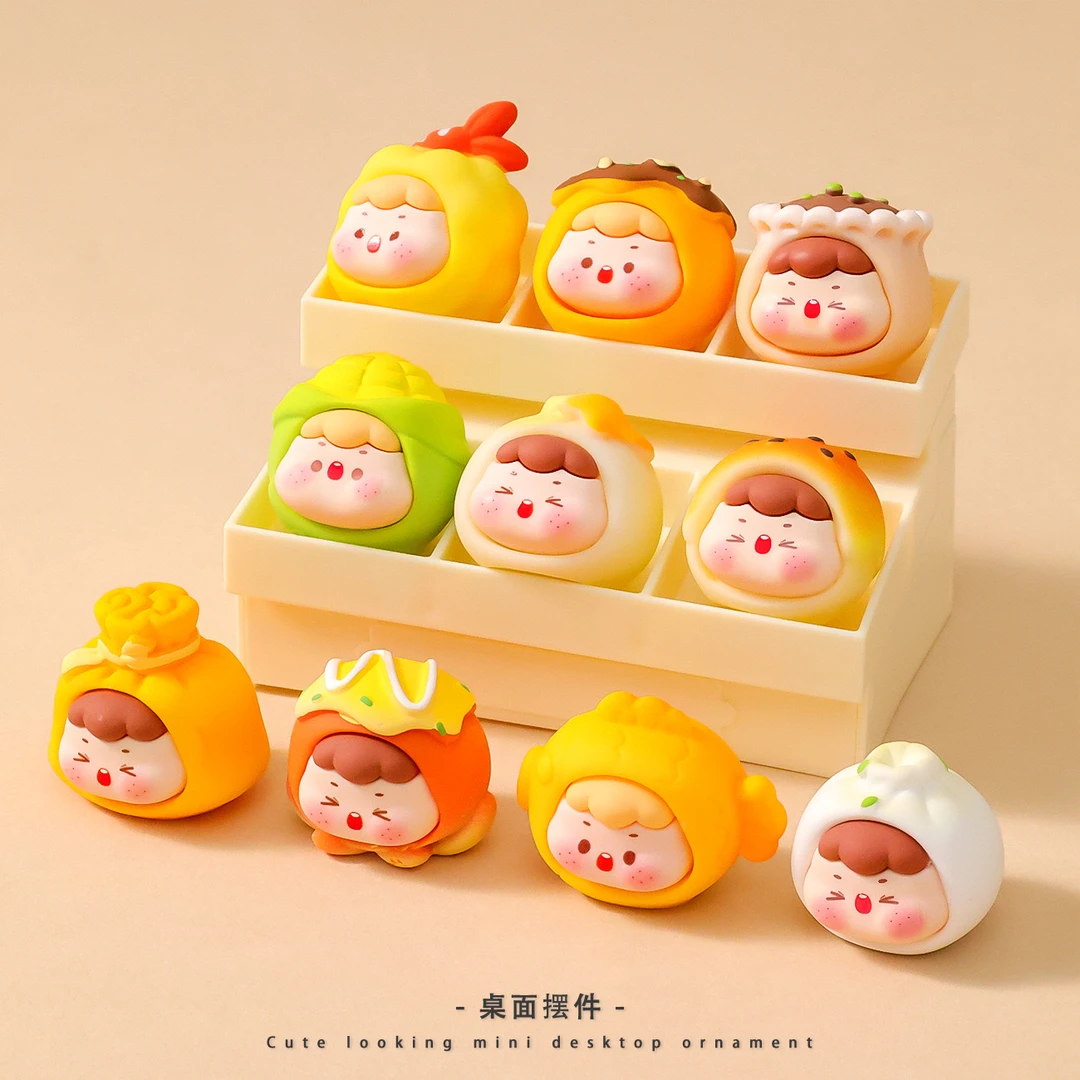 新款潮玩面点对对碰PVC摆件创意少女树脂玩具挂件