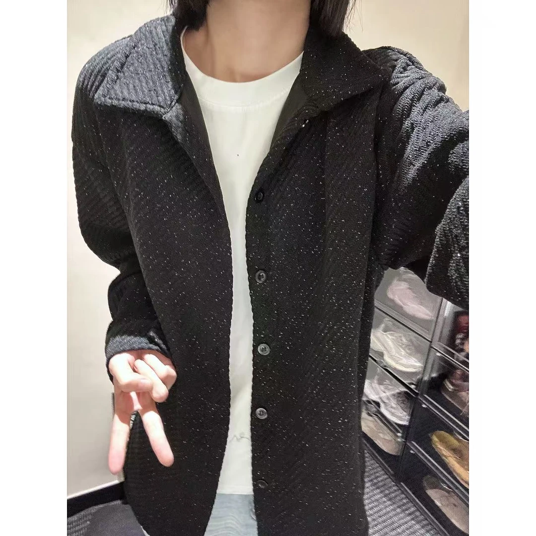 黑色美式满天星长袖衬衫男秋冬季雪尼尔针织外套小香风肌理感夹克