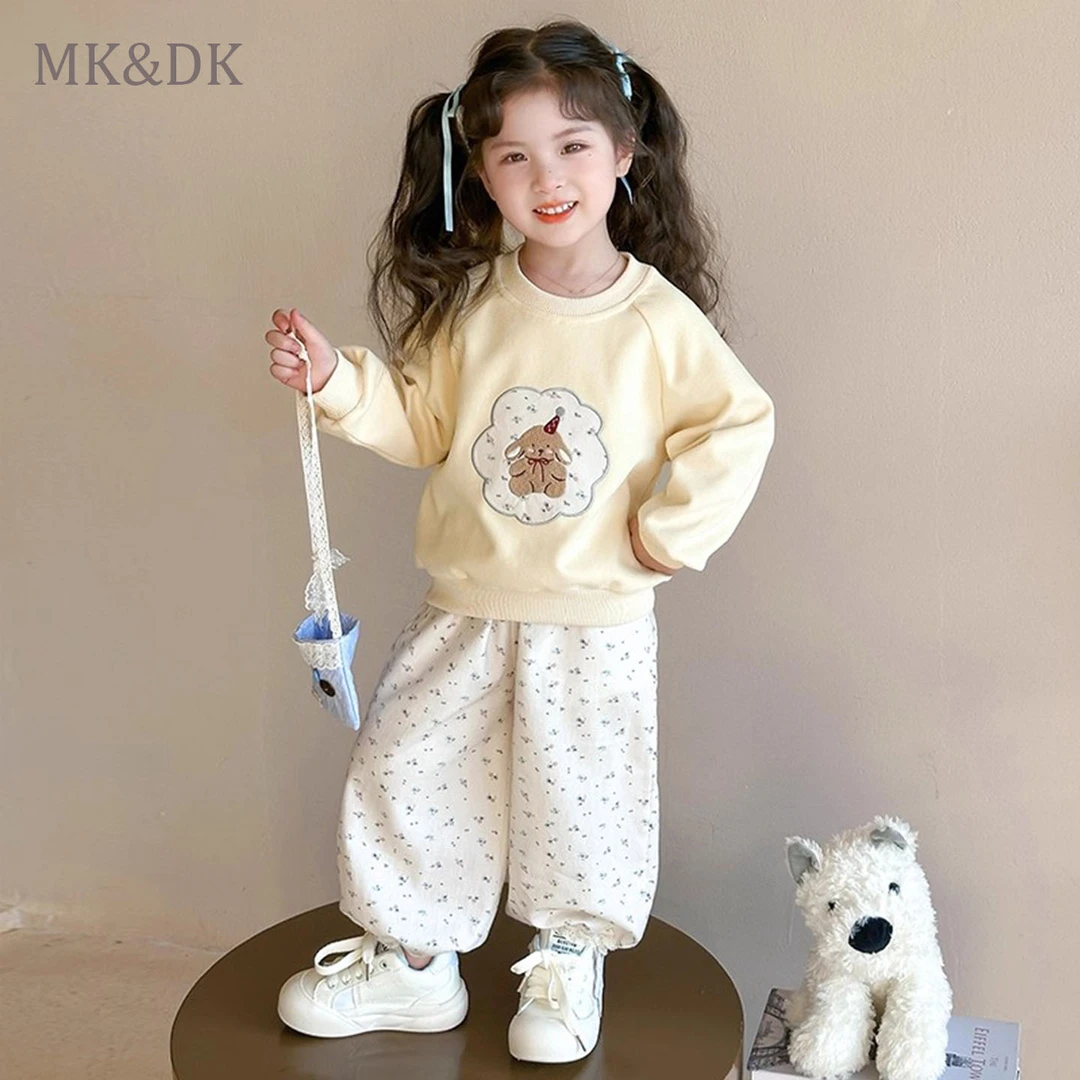 MK&DK女童套装春秋季新款洋气休闲秋季女宝宝卡通秋装卫衣两件套
