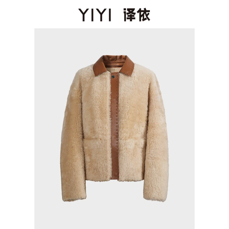 译依YIYI  稀世奢品系列 皮毛一体拼接翻领拉贡外套BDWPL024