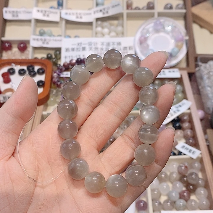 银S925镶嵌烟晶手链银月光12+