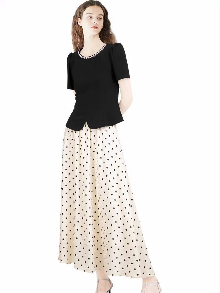 法式气质轻奢极简风上衣复古钉珠短袖裙子女款爆款2025新款高级感