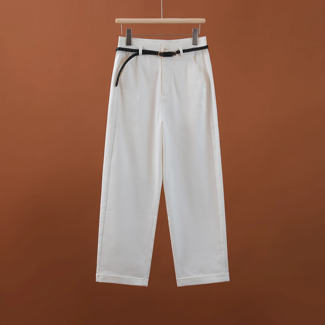 5219 品质柜货！精裁！女士简约莱赛尔+棉高腰九分休闲裤+编织腰带