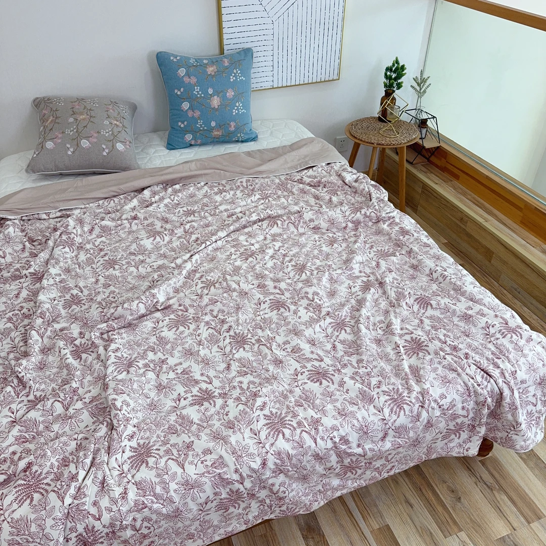 韩版小清新印花针织棉绗缝夏凉被轻薄柔软机洗2.0*2.3【妮恩夏被】