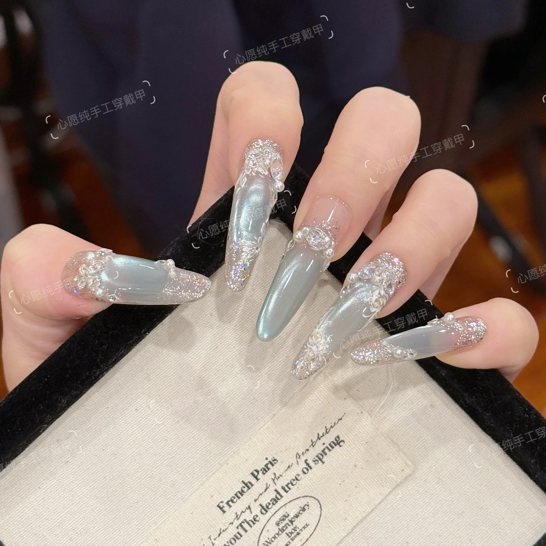 【蓝调▪冰岛】原创高定猫眼纯手工显白气质百搭穿戴甲