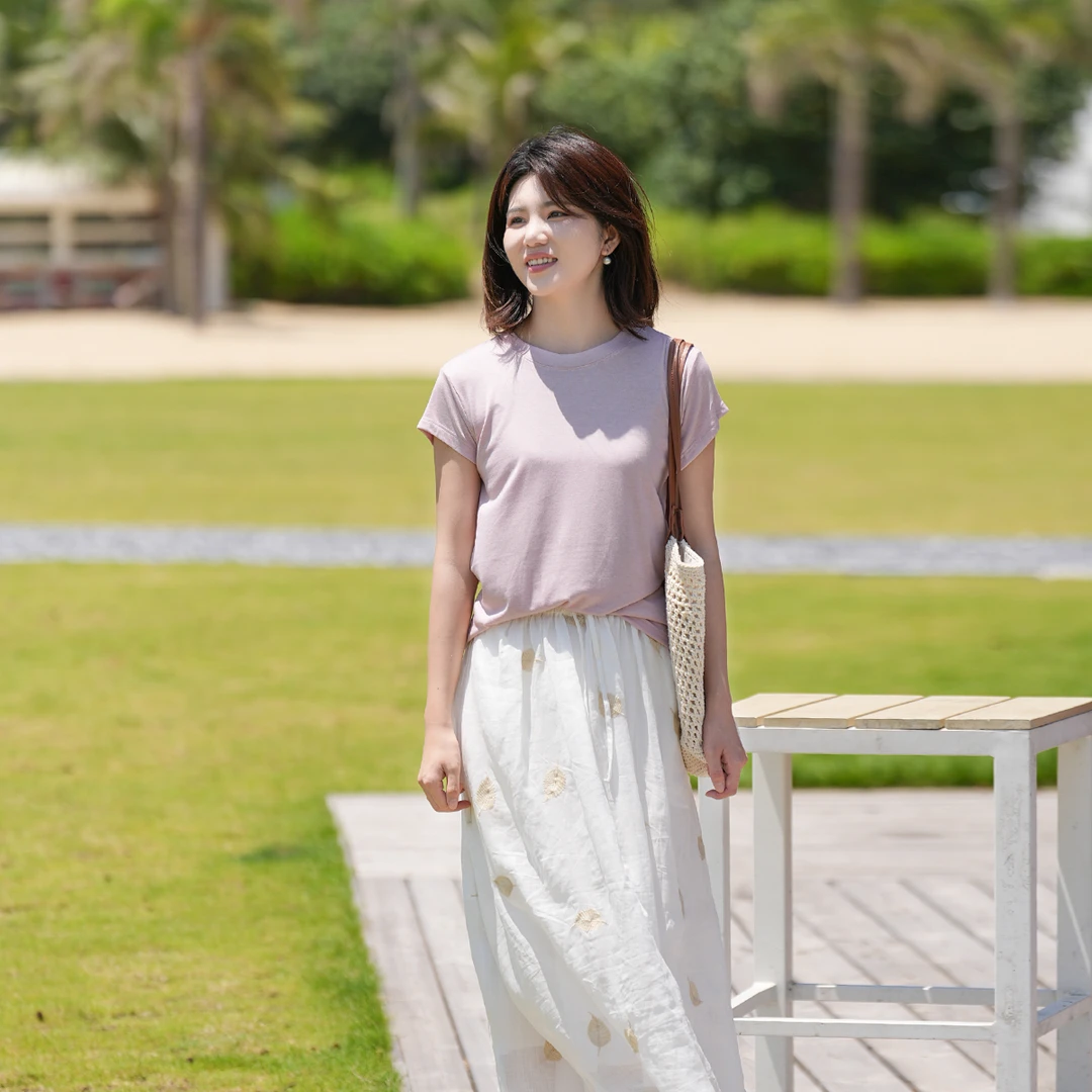 十五家新款莱赛尔醋酸混纺T恤夏季薄款亲肤柔软弹力短袖上衣显瘦