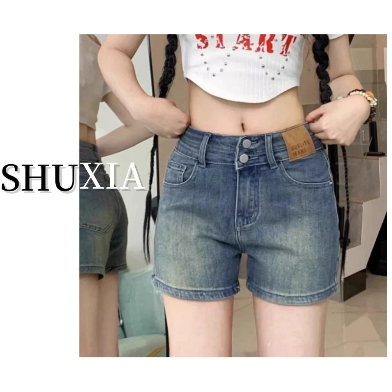 【现货+运险】胖MM大码通勤直筒牛仔短裤女高腰修身显瘦百搭牛仔裤