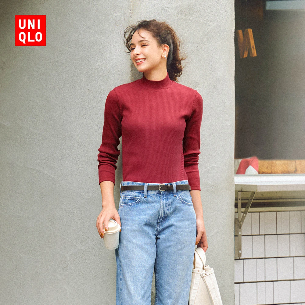 优衣库女装罗纹高领T恤/长袖小高领内搭25秋冬新款479588